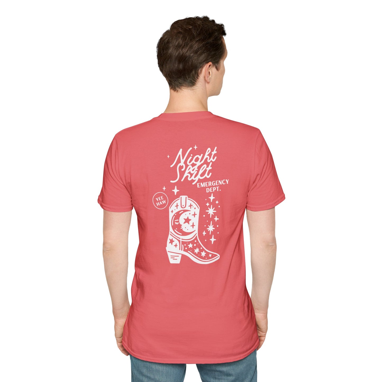 "Night Shift Emergency Dept. Unisex Softstyle T-Shirt | Cute Astrology Tees | Ideal for Nurses and Medical Staff | Fun Gift for Night Owls"