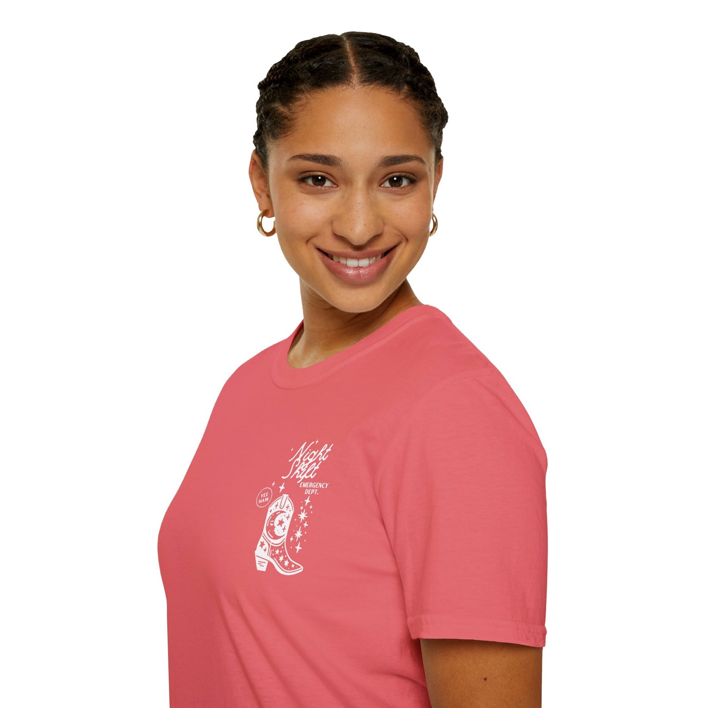 "Night Shift Emergency Dept. Unisex Softstyle T-Shirt | Cute Astrology Tees | Ideal for Nurses and Medical Staff | Fun Gift for Night Owls"