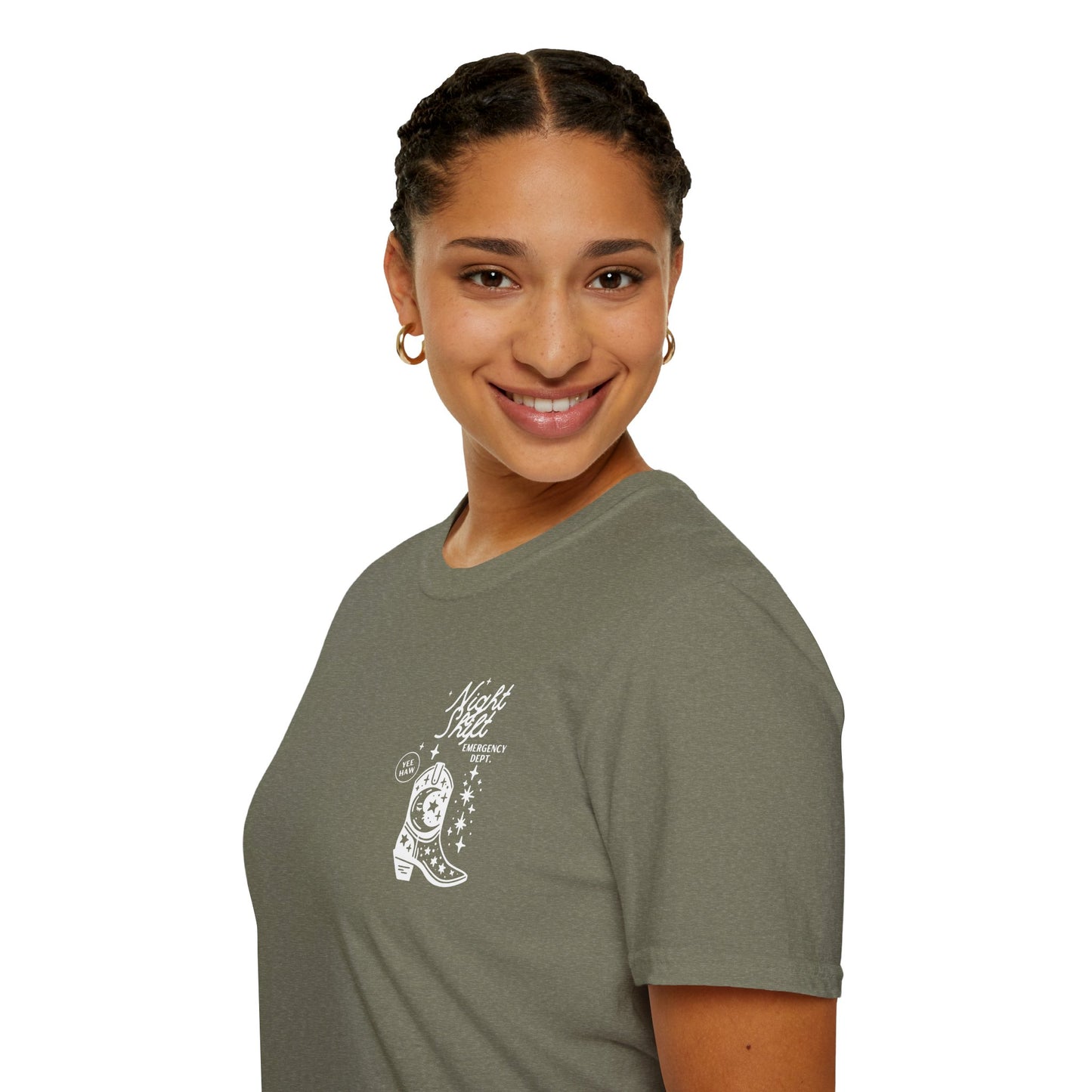 "Night Shift Emergency Dept. Unisex Softstyle T-Shirt | Cute Astrology Tees | Ideal for Nurses and Medical Staff | Fun Gift for Night Owls"