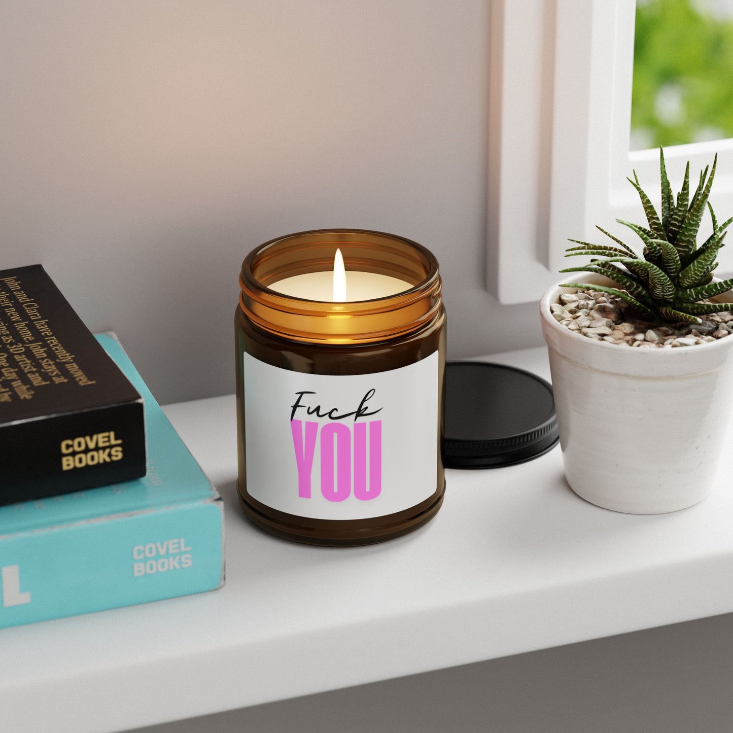 Scented Soy Candle - 'Fuck You' Amber Jar, Perfect Gift for Friends & Sassy Occasions