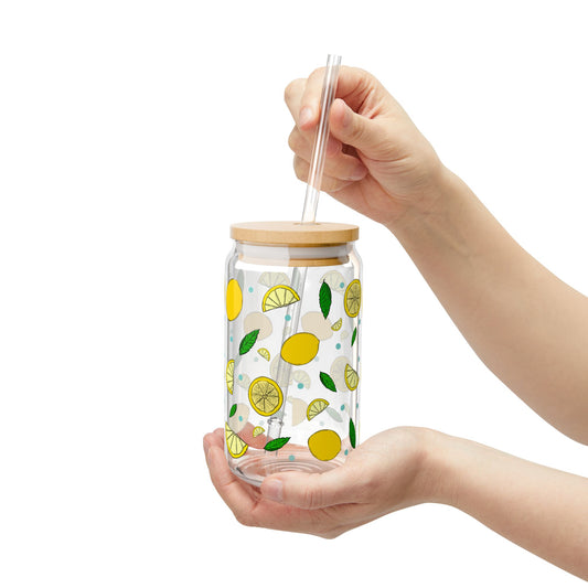 Lemonade Sipper Glass - 16oz Eco-Friendly Drinkware with Bamboo Lid and Straw