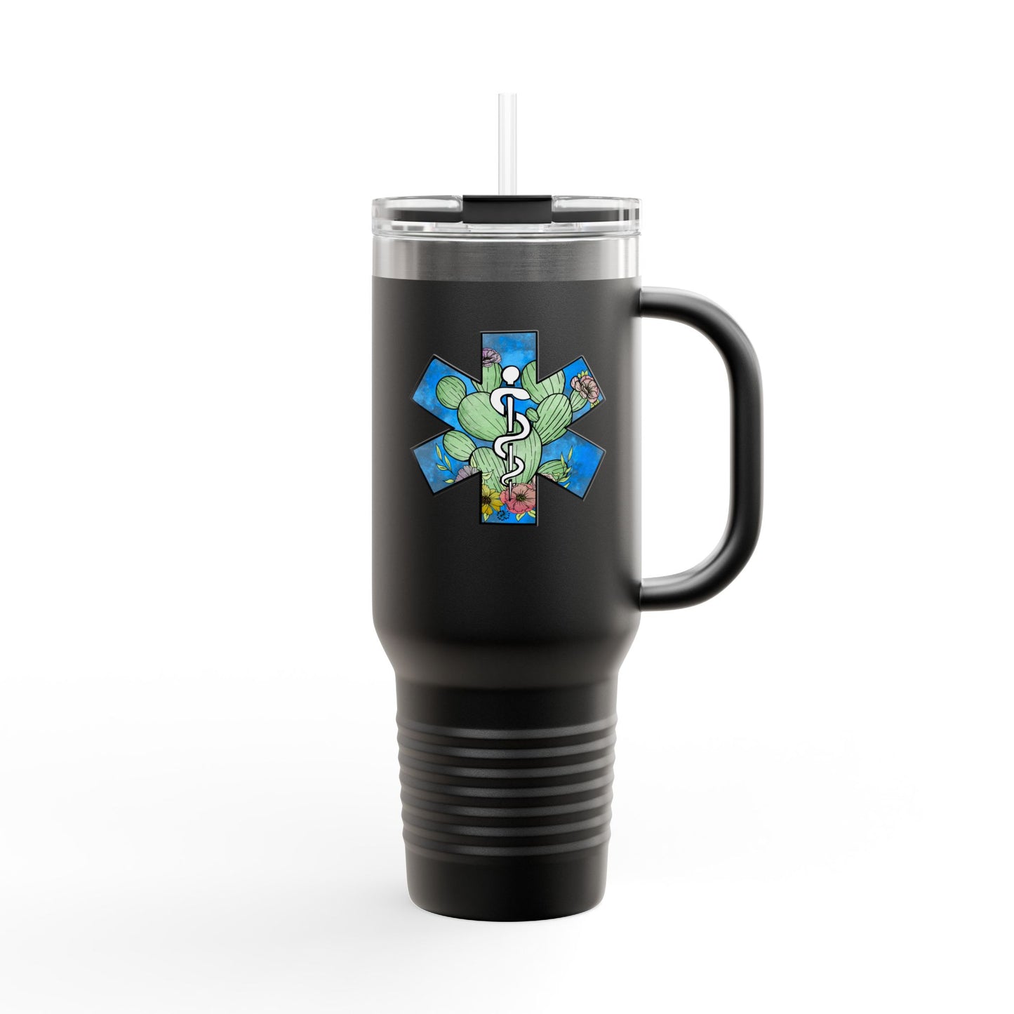 EMS Star of Life, EMT, Paramedic, Arizona Cactus Design 40oz Insulated Travel Mug - Perfect for Adventurers & Healthcare Workers
