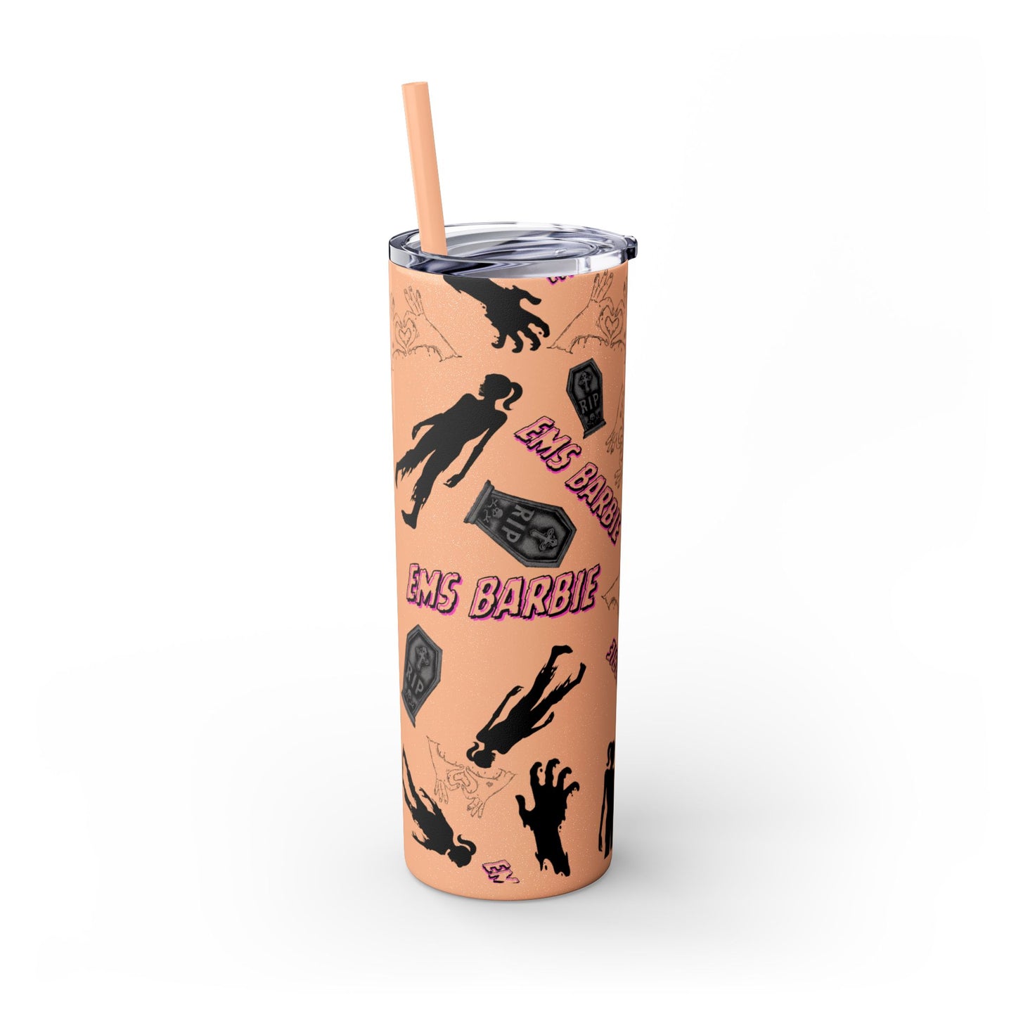 EMS Barbie Skinny Tumbler with Straw | EMS Travel Cup | zombie Drinkware| EMT Gift |Horror Movie Lover Cup