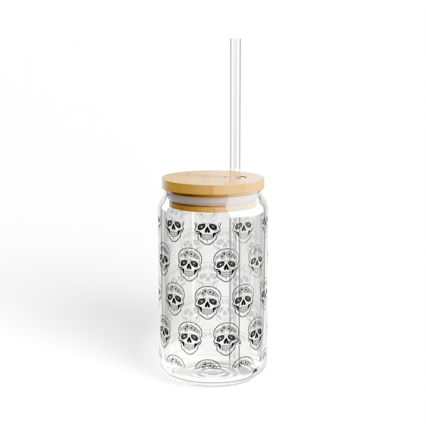 Sugar skull Sipper Glass - 16oz Halloween Beverage Container