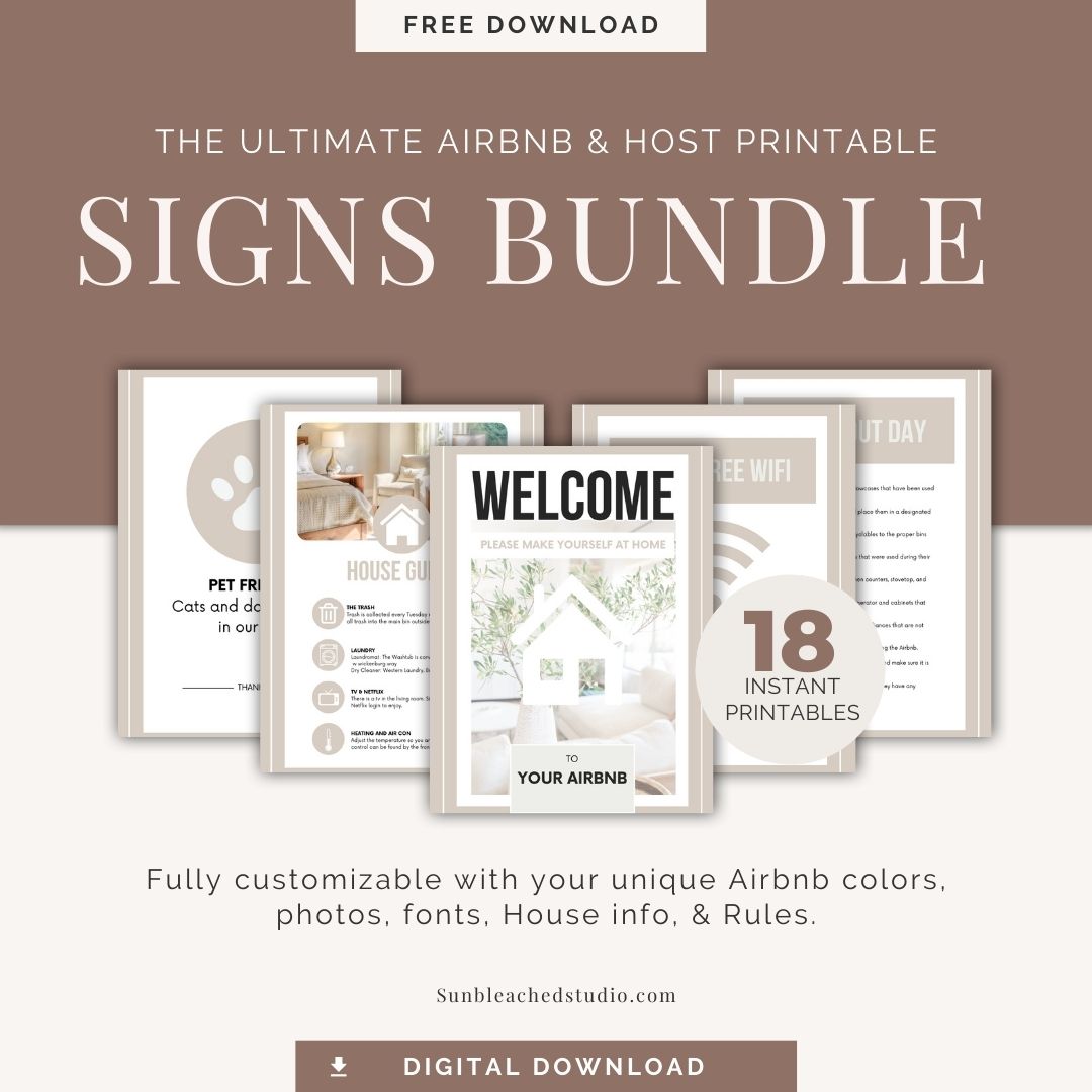 ✨ Airbnb Host Printable Signs Bundle | Welcome Signs, House Rules, WiFi, Check-Out Instructions + More